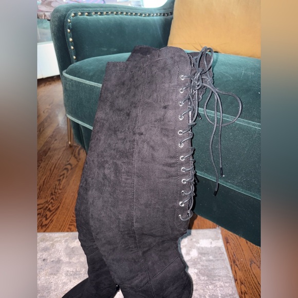 EUC - Two Lips Black Faux Suede Lace-Up Over-the-Knee Boots - No Call Outs - Picture 7 of 16